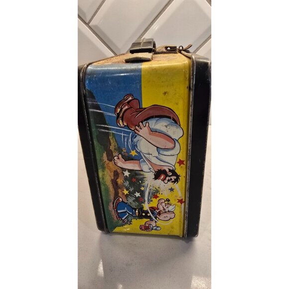 Vintage Popeye Metal Lunchbox By Thermos Co. With Colorful Cartoon Scenes Black - Picture 5 of 7